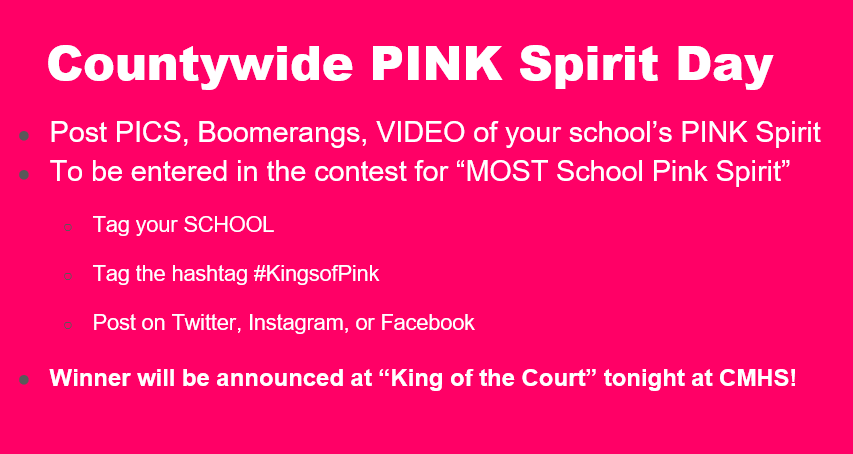 Today's the day! Enter the "Pink Spirit Contest" on behalf of your school! Winner announced tonight!
#kingsofpink