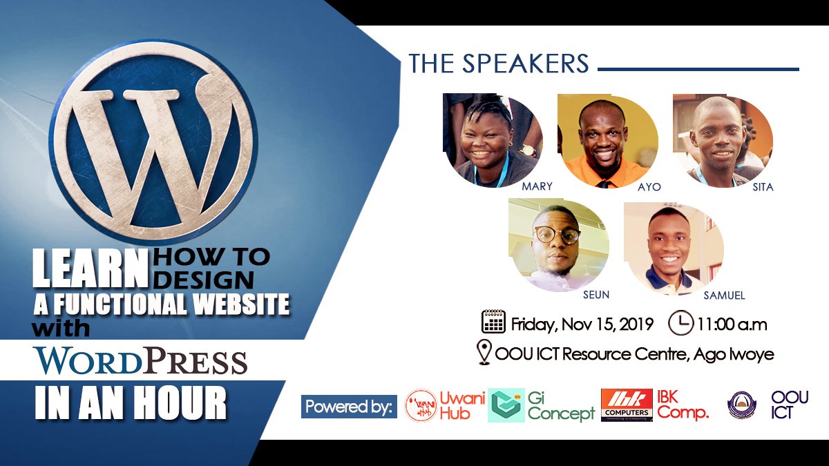 The #Ijebu WordPress community will be live on the OOU Campus (at the ICT Centre) in Ago-Iwoye, Nov 15th to meet with WordPress folks &amp; host a two hour practical website building workshop.

Invite your friends to RSVP: meetup.com/Ijebu-WordPres… #WordPress