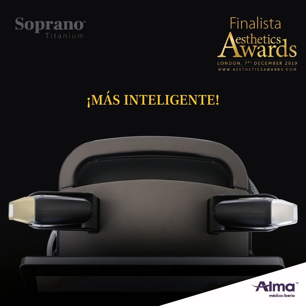 #SopranoTitanium no para de sorprender. Esta revolucionaria plataforma de #depilaciónláser de #Alma es ¡finalista en los Aesthetics Awards 2019! 🎉👏

¿Te interesa saber más sobre este sistema de vanguardia? 👉 almalasersmedica.es/productos/sopr…