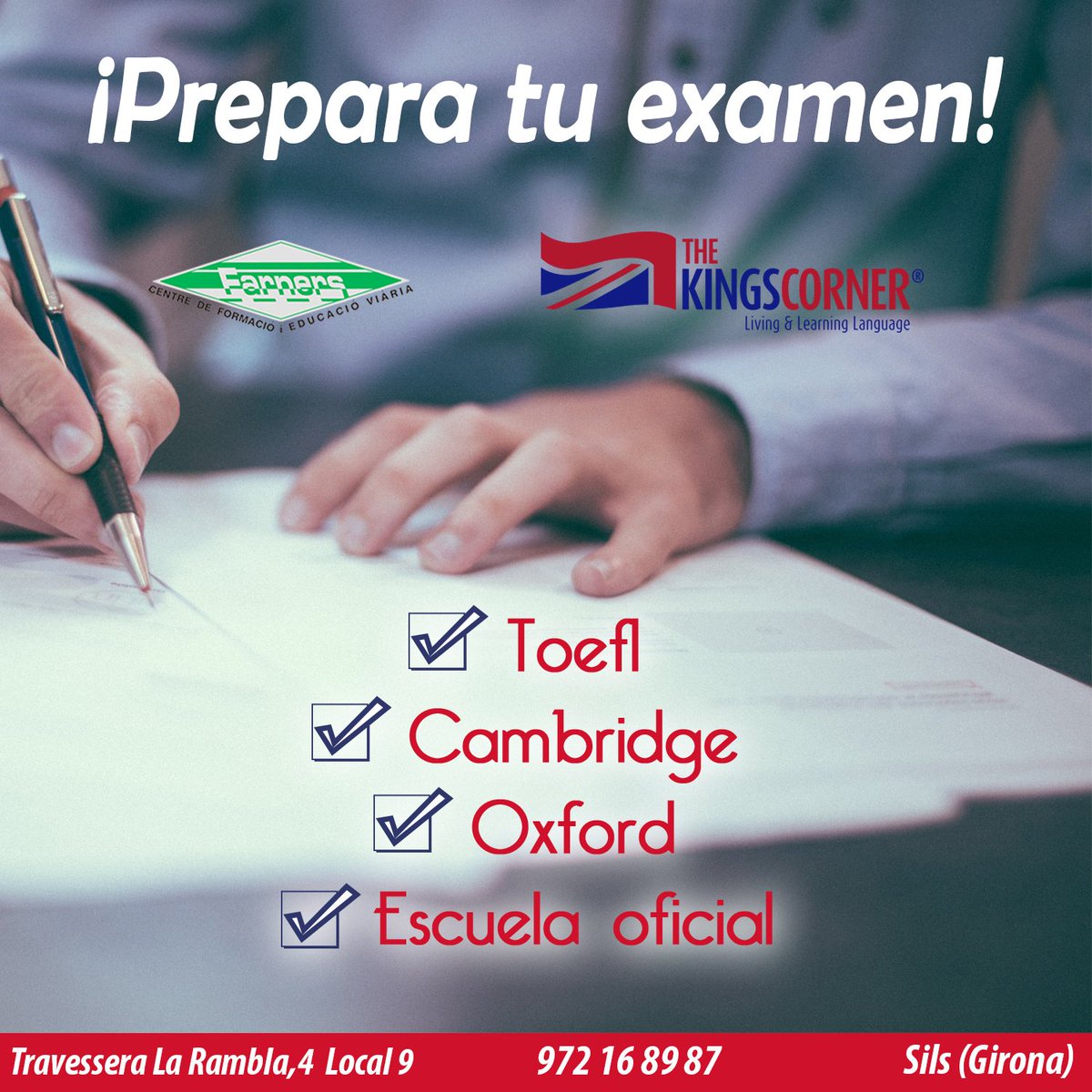 aefarners's tweet photo. 📣 Sólo te haremos una pregunta: ¿Quieres aprobar?

En el KingscornerEs de AUTOESCOLA FARNERS te preparamos para éxito en tu examen.

☎️ 972 16 89 87 / 618 02 31 87
🖥 https://t.co/BKnIcF42z3

#aprendeingles #SantaColomadeFarners #Sils #Anglés #LaSelva #ComarcaLaSelva https://t.co/VtV2vUL48S