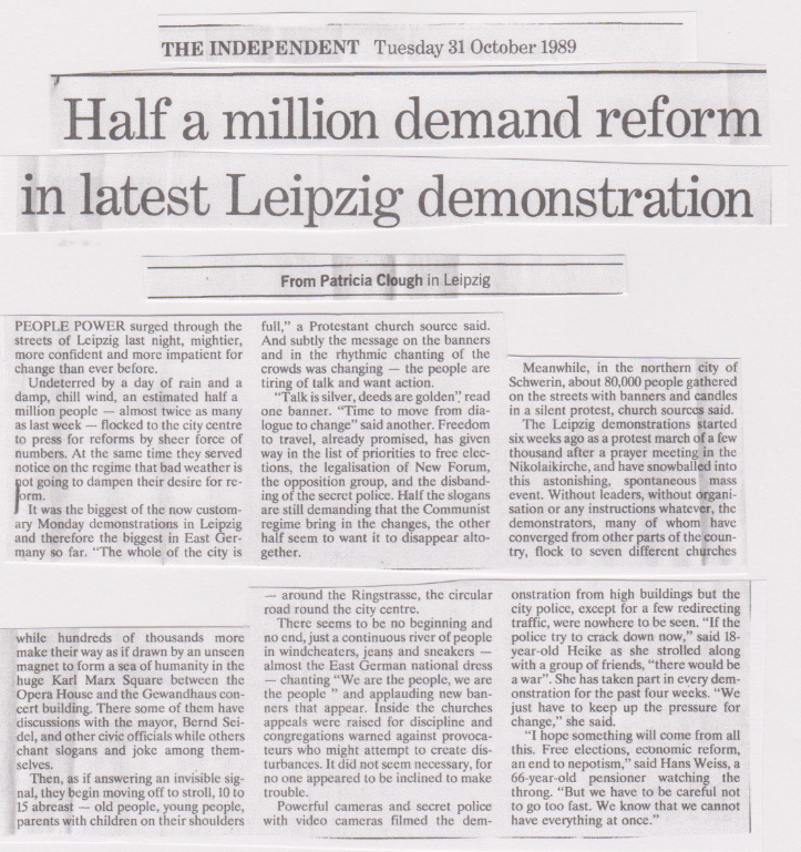 EastArchive's tweet photo. 30 years ago: The Independent reports on further signs of dialogue and ever-larger demonstrations. #EastGermany, #EGSA, #PopularProtest https://t.co/W31aORRAhw