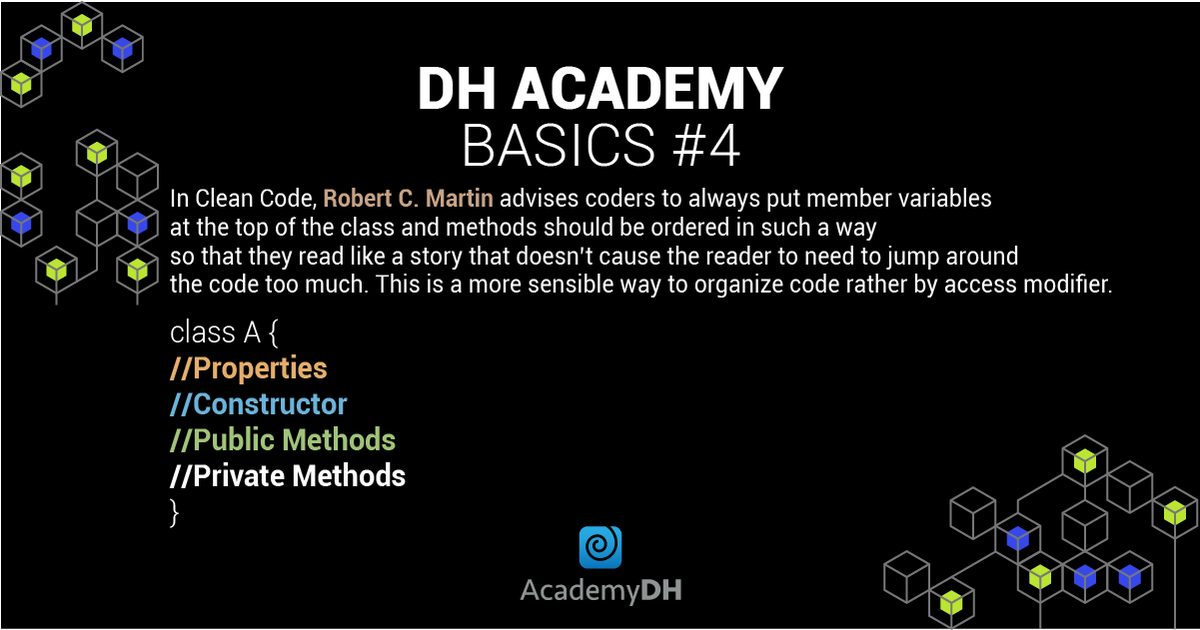 DreamHarvesters's tweet image. Welcome to DH Academy📣
This lesson is about advised by Robert C. Martin
"Leave things BETTER than you found them."

#CleanCode

#game #gamer #gamedev #gamedevelopment #GameDeveloper #programming #coder