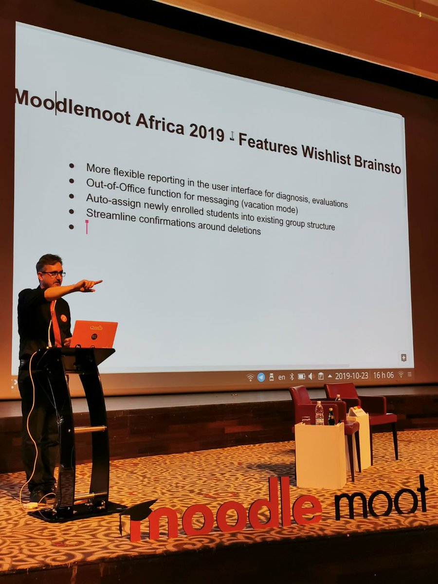 Brainstorming on what features and enhancements we want to see next in Moodle.  

#MootAFR19