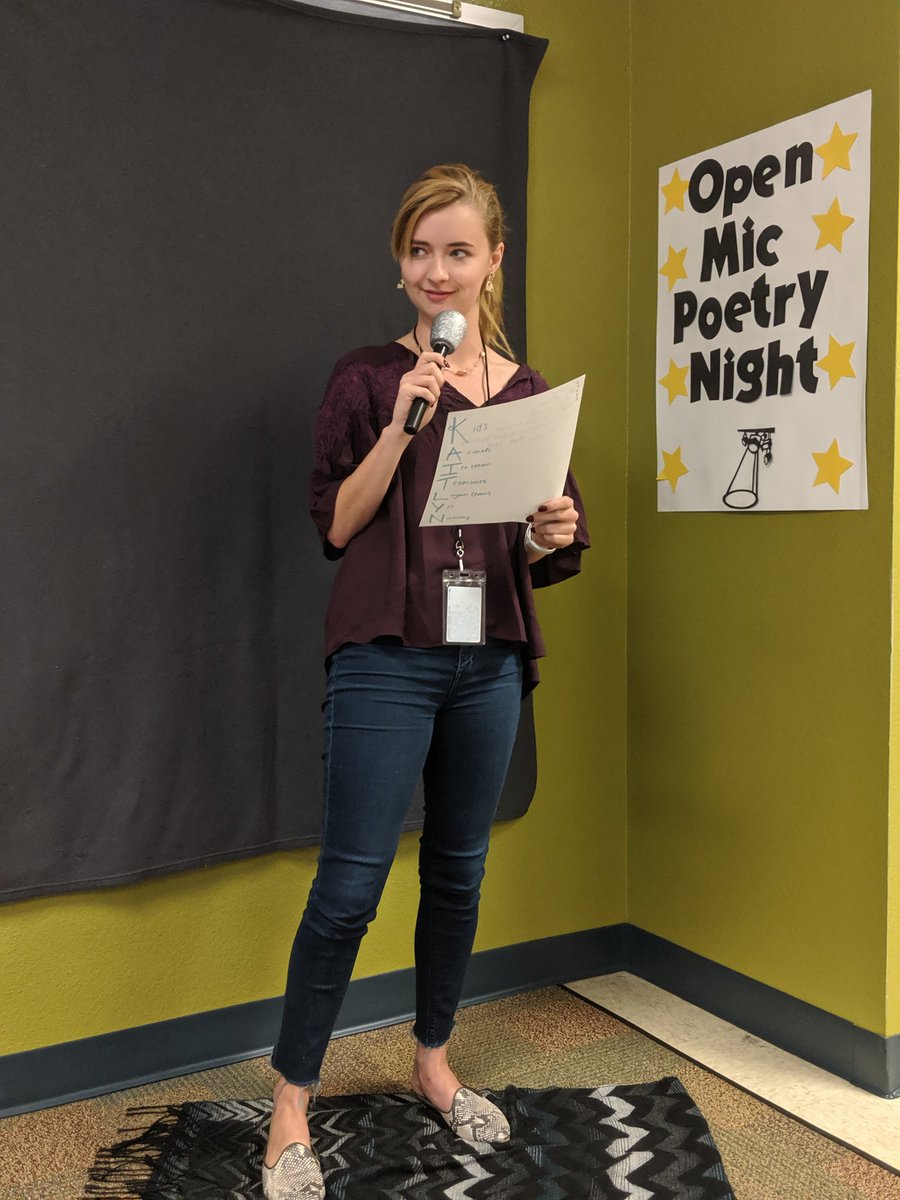 KatlinSnodgrass's tweet photo. Poetry slam chapter presentation in English! Awesome way for student teachers to make learning fun! @leslieahancock @Educ4nxtGen #UNTCOE #GCISD https://t.co/47xc2JWcJI