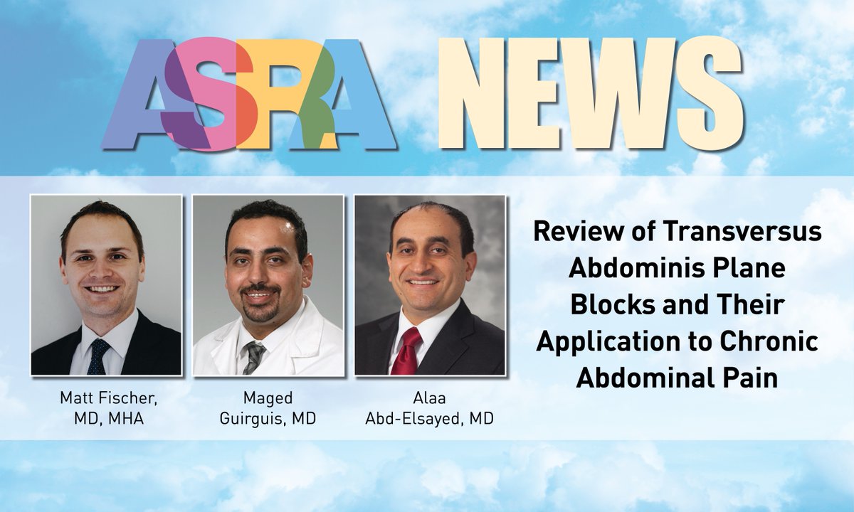ASRA_Society's tweet image. This week's #ASRANews goes over the #TAPBlock and its use in acute and chronic #painrelief. Written by Drs. Matt Fischer, @magedguirguis1 and @AlaaawnyAbd, and available to listen to here: smarturl.it/reviewofTAPblo…