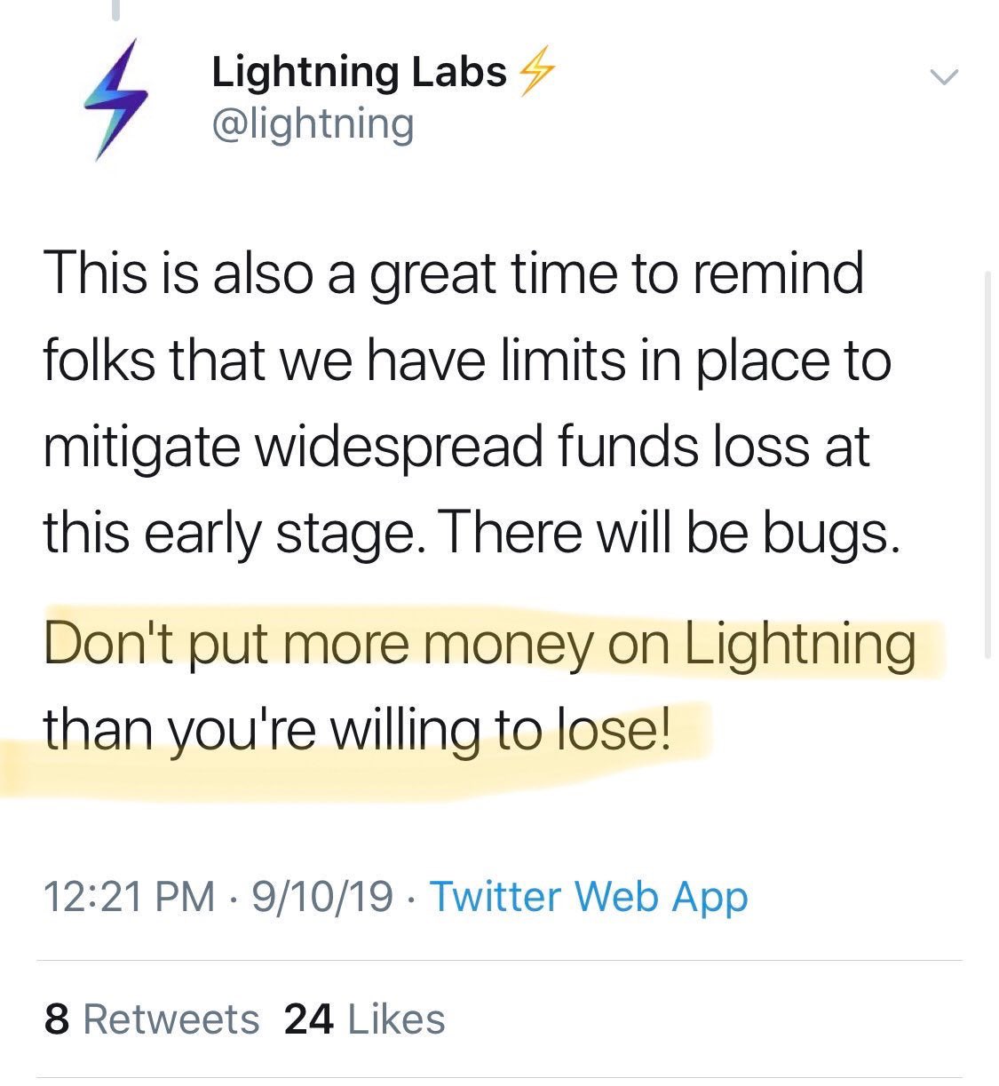 Lightning Labs tweet