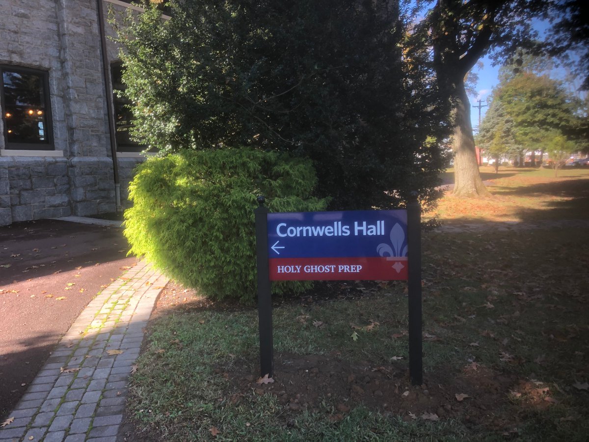 HolyGhostPrep's tweet photo. Next phase of campus signage is happening today: Building identifier signs. #ThinkPremier #ThinkGhost https://t.co/OxpLKmKP6Y