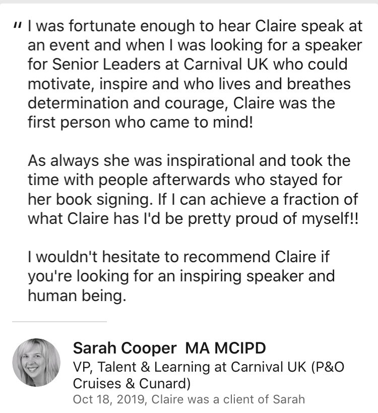 Very happy to receive this recommendation :) #motivationalspeaker #keynotespeaker #afterdinnerspeaker #inspirationalspeaker