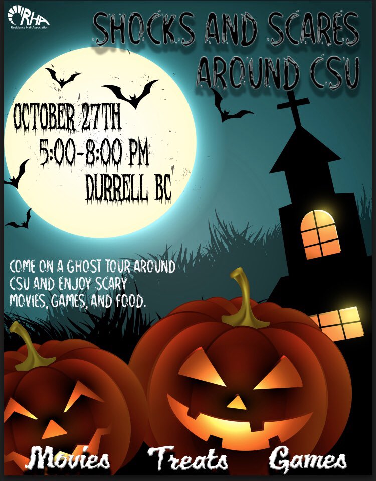 ColoStateRHA's tweet photo. Looking for a scare this Fall season? Join us for a night of scary stories, games and food! https://t.co/K968LLXm8U