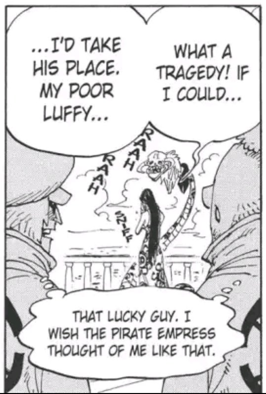 Going through the chapters with Hancock and here she specifically says she wished she could trade places with Luffy who was near death. Hancock dying for Luffy so he can live. I have no doubt she would do it.