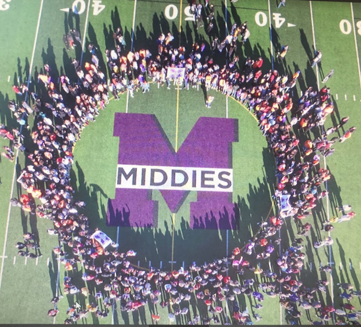 MHSMiddieTweets's tweet photo. MHS is celebrating Unity Day!  We finished our walk with photos on our field. Thanks to Mr. Mitchell for the drone photos! #MiddieRising https://t.co/WHkjWS3JSg