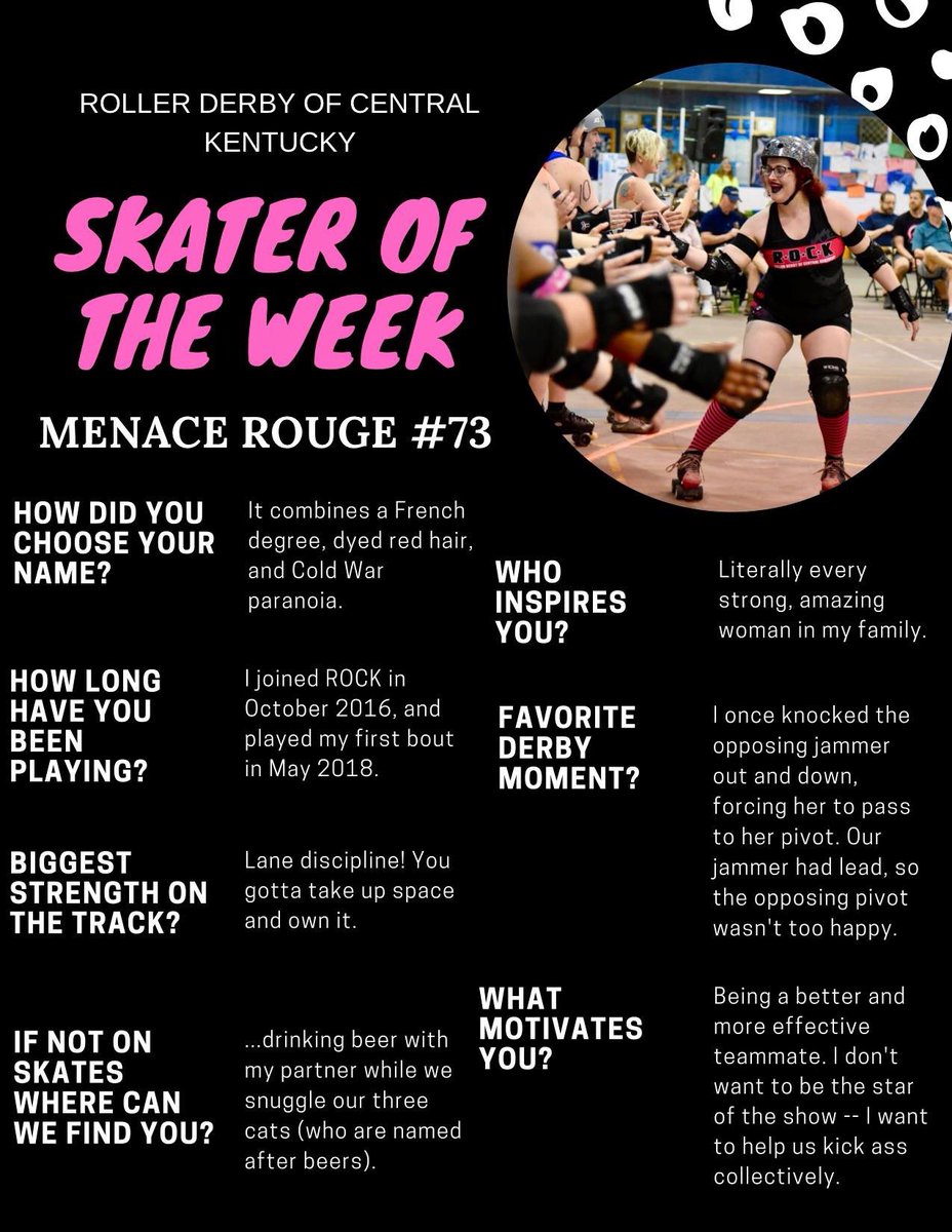 RollerDerbyCKY's tweet photo. Meet this week’s skater of the week, Menace Rouge! #rollerderby #rollerderbylife #rollerderbylove #rollerderbyofcentralkentucky #rollerderbyofcentralky #derbytwitter https://t.co/36hSdZx6nN