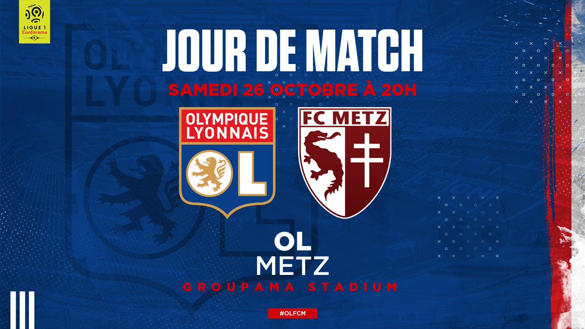 OL's tweet photo. 🔴 Jour de match 🔵 

⚽ #OLFCM  
📆 J11 @Ligue1Conforama
⏰ 20h00 
🏟️ @GroupamaStadium 
🎟 https://t.co/jjf4WtuHGw https://t.co/pomCvfsguS