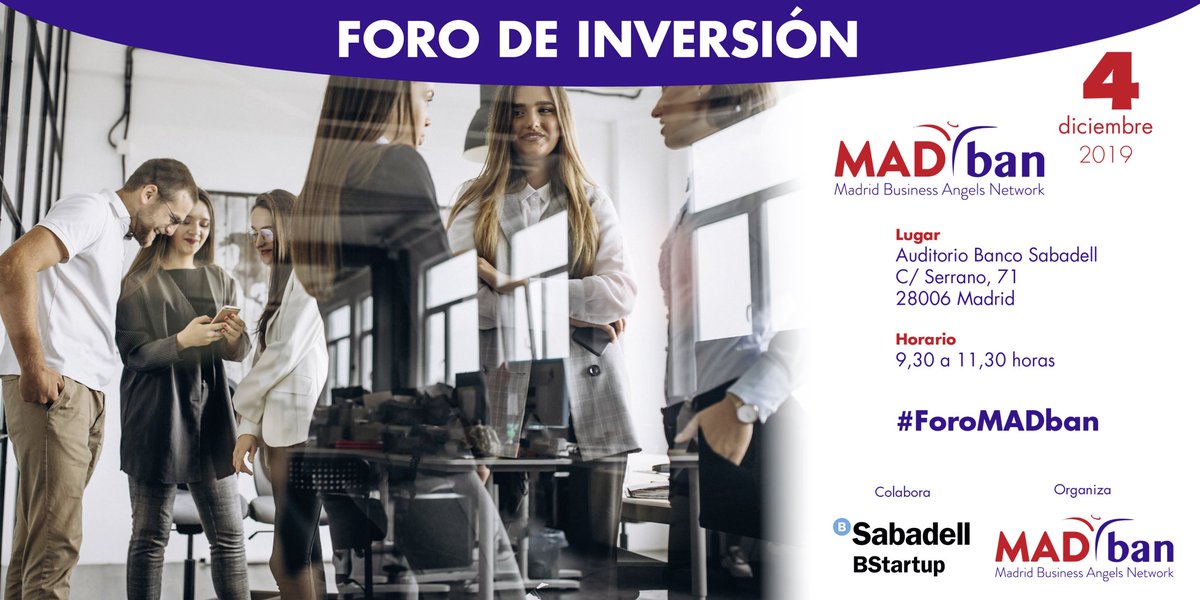 MADban_ES's tweet photo. 📣 04.12.19 Próximo foro de inversión de @MADban_ES #ForoMADban 
Si eres inversor y quieres asistir regístrate en https://t.co/5AcIIoOYcZ https://t.co/oSPhZjzrer