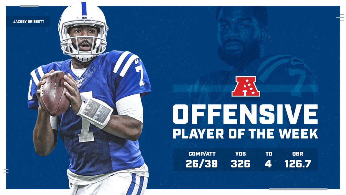 Colts's tweet image. Jacoby Brissett.

Your AFC Offensive Player of the Week.