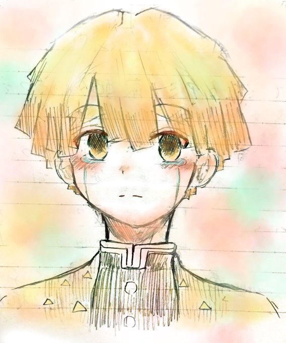 雨夜ヒオさんがTwitterに投稿した我妻善逸(鬼滅の刃)のイラスト。