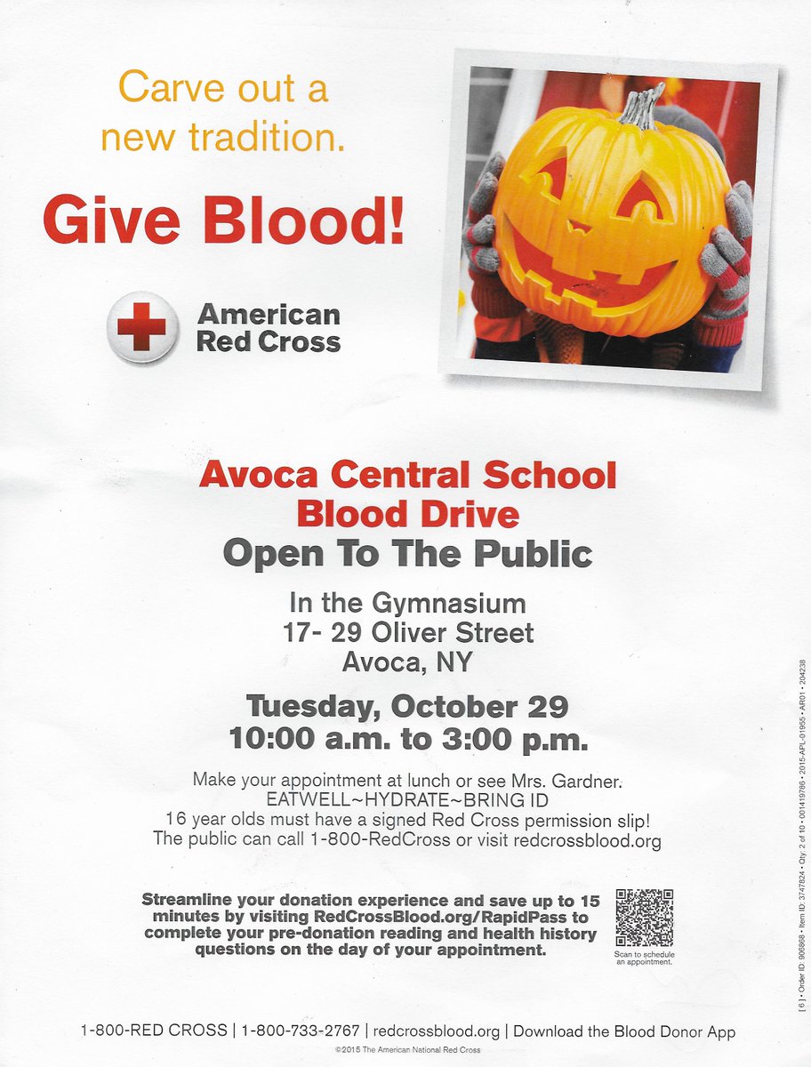 AvocaSchool's tweet photo. Blood Drive Tuesday, October 29 https://t.co/Okh61w5slY