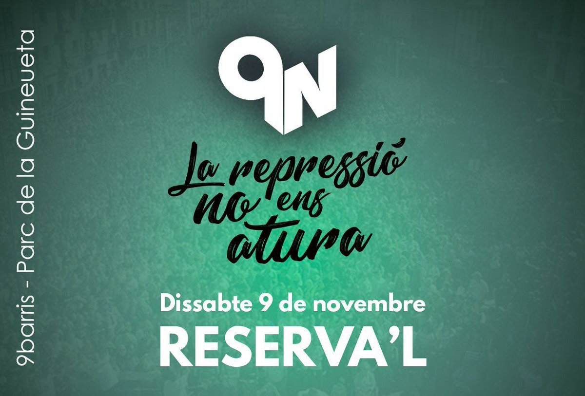 El proper 9N no hi pots faltar, jornada antirepressiva a #NouBarris. Reserva la data, ara més que mai: La repressió no ens atura!
#LlibertatPresesPolitiques #LlibertatDetingudes23S #RevoltaPopular #ProuRepressió