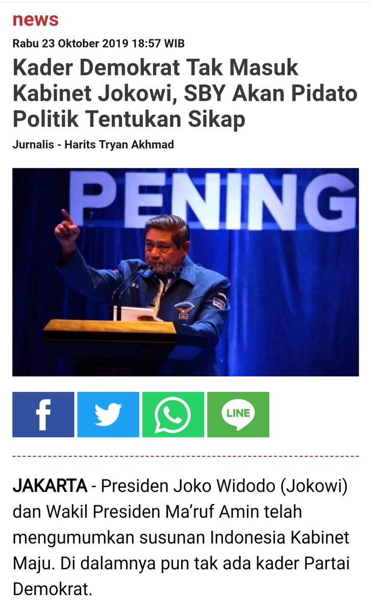 Sudahlah <a href="/SBYudhoyono/">S. B. Yudhoyono</a>,hari gini masih pakai pidato (TALK) tentukan sikap pula mau dukung <a href="/jokowi/">Joko Widodo</a> atau tidak,karena  yang penting ikut gaya <a href="/prabowo/">Prabowo Subianto</a> "ACTION" &amp; terbukti sekali safari 2 jatah menteri diraih <a href="/Gerindra/">Partai Gerindra</a> daripada jaim akibatnya <a href="/AgusYudhoyono/">Agus Harimurti Yudhoyono (AHY)</a> hanya bisa naik B 2024 AHY