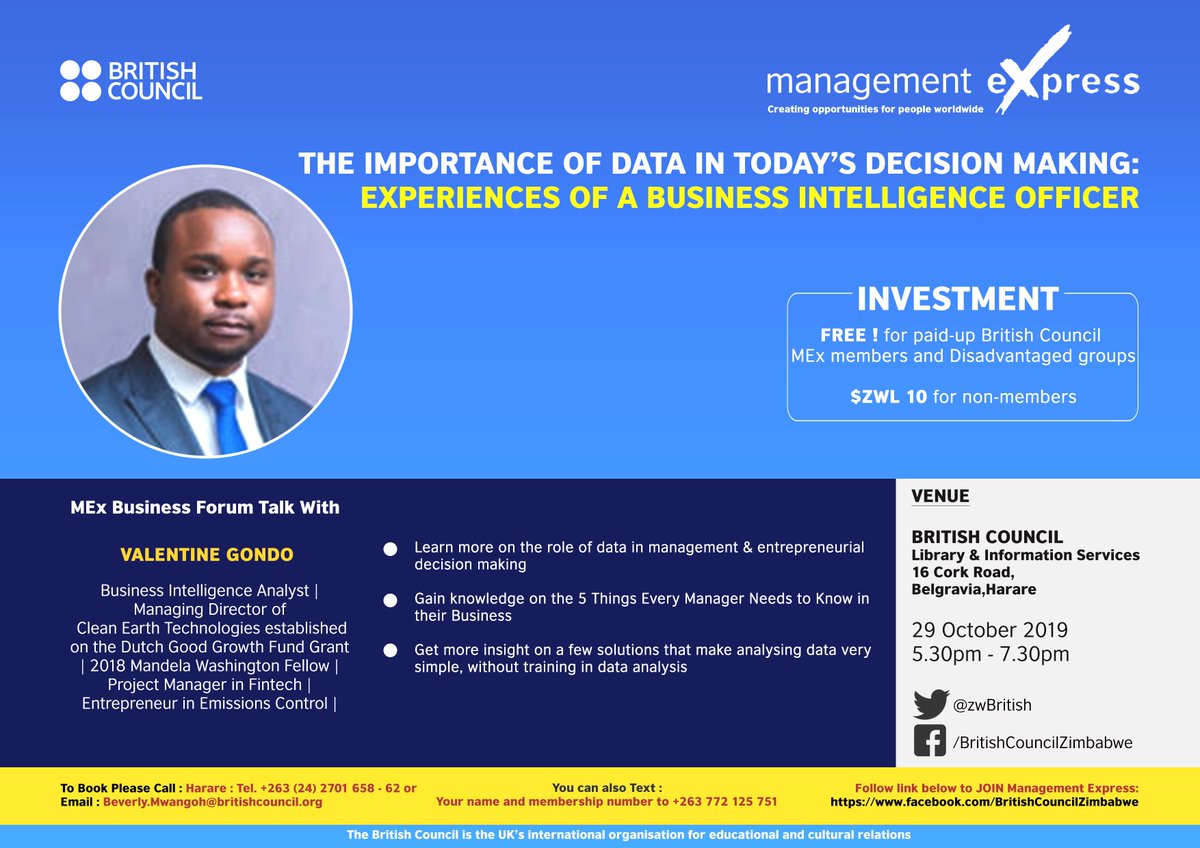 zwBritish's tweet photo. Let's discuss the importance of data in today's decision making processes in business at the #ManagementExpress forum. Make your booking & join us on the 29th of October!
Read more about the Management Express Forums here: https://t.co/aj3Br711MA https://t.co/rVbF6CkV1C