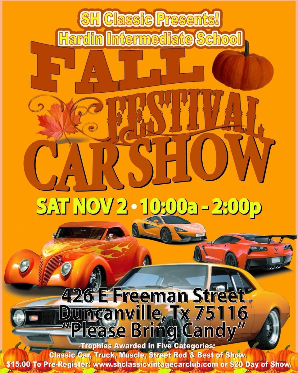 Calling all Classic Cars! If you are interested in participating in our Fall Festival Classic Car Show, please see registration information below. Trophies Awarded in Five Categories!