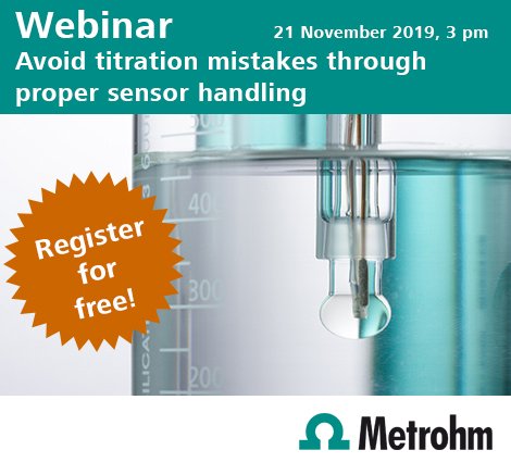 Have you ever wondered how the quality of your sensor can influence your titration results ? Don't miss this webinar if you're performing photometric or potentiometric titrations !
metrohm.com/nl-be/bedrijf/…
#titration #photometric #potentiometric #quality #sensorhandling