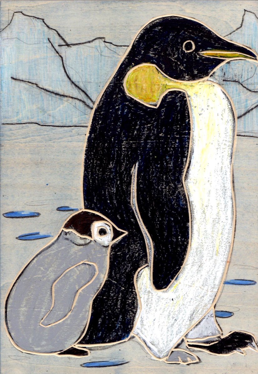 Twitter पर 長 雪恵 ペンギン アート デザイン ドローイング 美術 水彩 彫刻刀 ペンギン