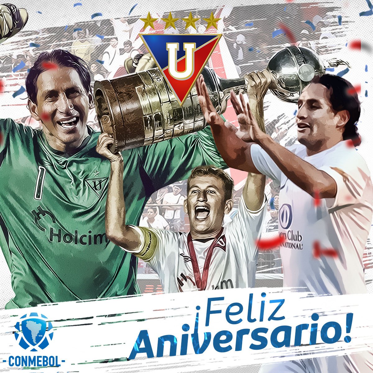 CONMEBOL's tweet photo. El Rey de Copas de Ecuador está de aniversario. 🏆🇪🇨

¡Felicidades @LDU_Oficial! 🎂

#101AñosDeGrandezaYGloria https://t.co/kIZZb5LKyw