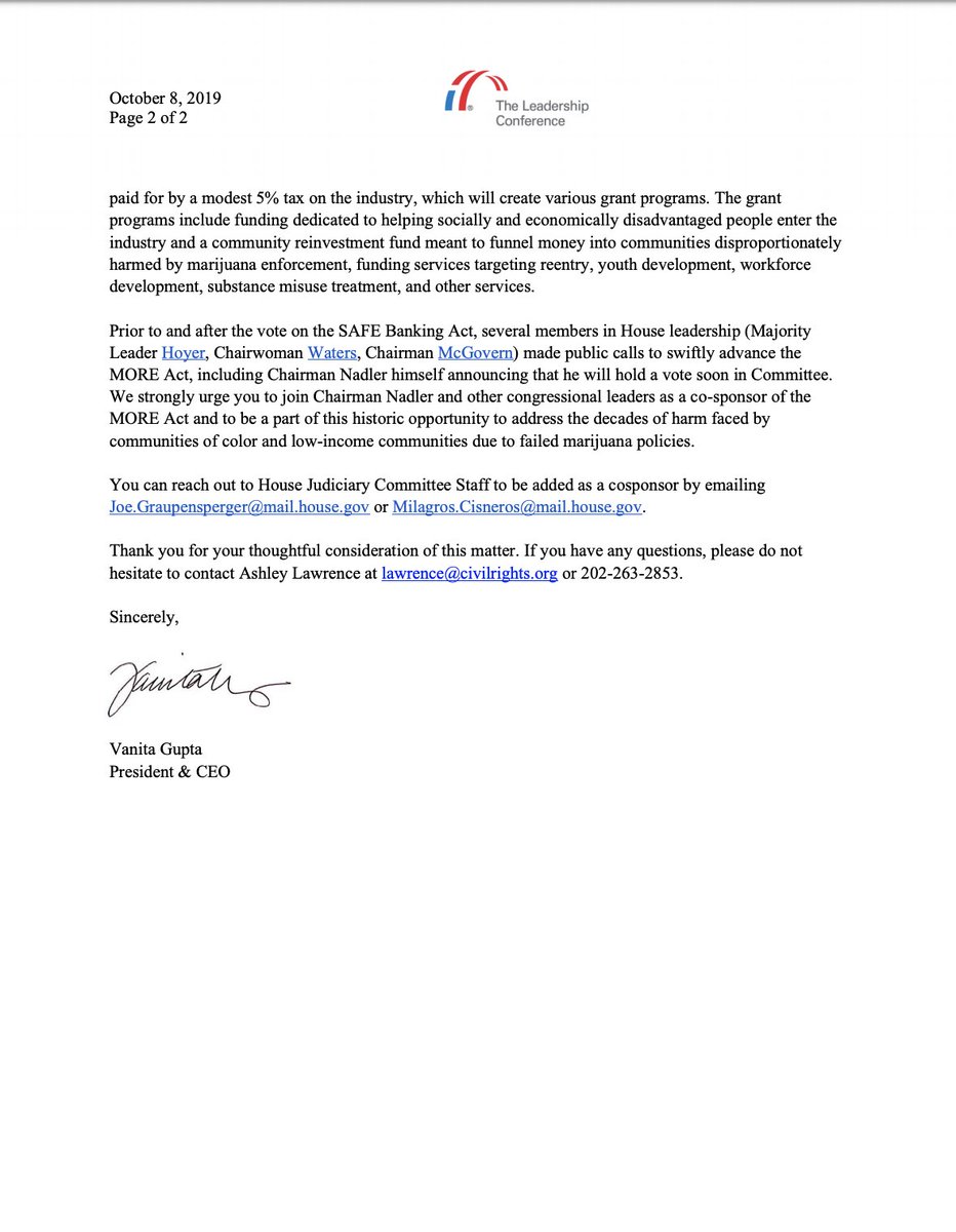 Page 2 of our letter in support of the MORE Act. Full text of the letter is linked in the original tweet.