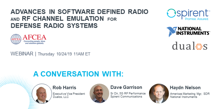 MJ_Spirent's tweet photo. Join us and partners @NIglobal and #Dualos in a conversation about Software Defined Radio and Radio Frequency testing for military communications on Thursday, October 24. Sponsored by @AFCEA, you can register now: https://t.co/qzsuMr7TJ0 #SDR #RF https://t.co/yGz5hxax1t