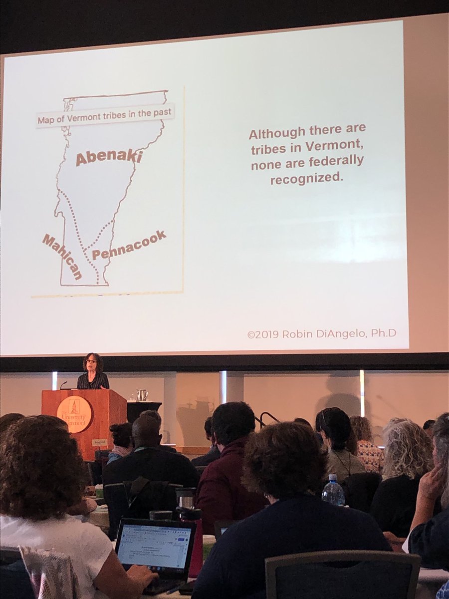 VermontEquity's tweet photo. Dr Robin D’Angelo starts today’s keynote asking “do you know whose ancestral lands you live on?  If not, why not?” https://t.co/zn6CzVgs45