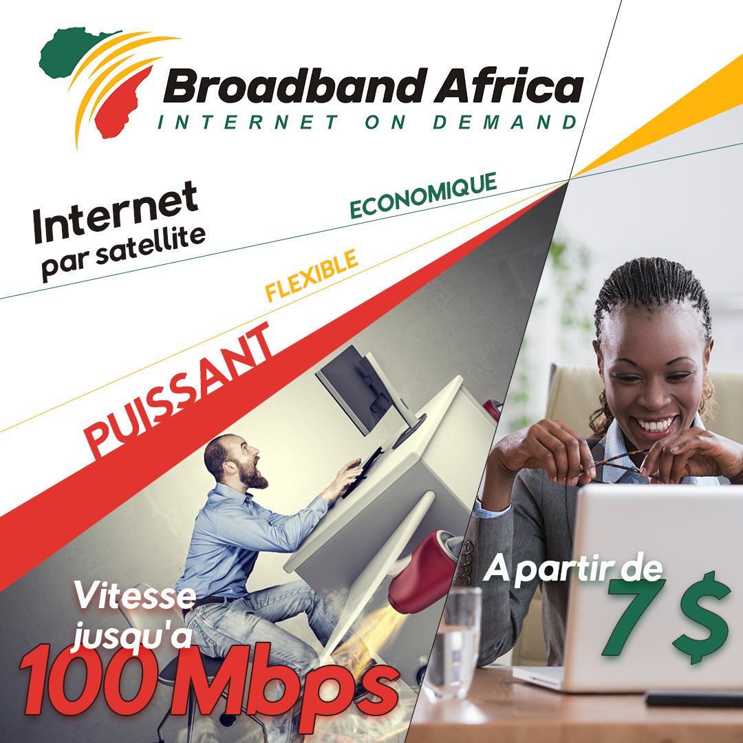 AfriqueTelecom's tweet image. Besoin d'une connexion Internet?
Accédez au très haut débit par satellite.
SANS Engagement, jusqu'à 100 Mbps !
Service accessible à partir de 7$
&amp;gt;&amp;gt; Vérifiez votre éligibilité : bit.ly/31K6FCx
#Internet #Afrique #BroadbandAfrica #AfriqueTelecom