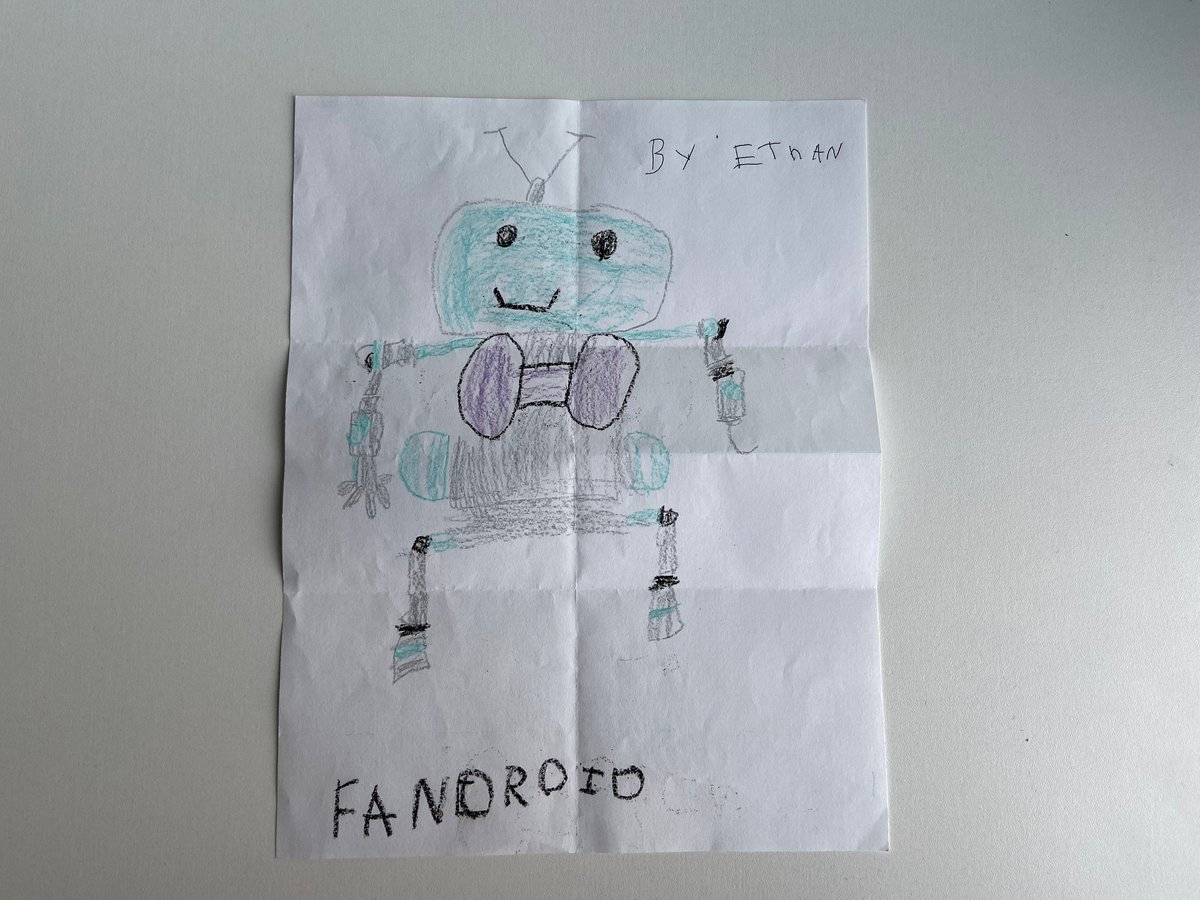 Hey <a href="/FandroidRobot/">NotFandroid The Non-Musical Robot</a>! I think this is yours:
We just received a letter with this drawing from a little boy who lives in the United States. Our company is called Fandroid and lovely Ethan has send it to us.

How can we send it back to you? 🤖❤️