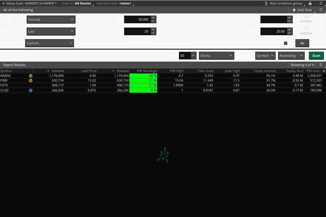 scriptstotrade's tweet image. Follow gainers winners with our gainers scanners from PM to AH  Get notifications everytime new stock pops up.
Comes with 8 custom columns.
Stop paying monthly fees and get your gainer scanner today.
 $NNDM $PBBI $CETX $CLSD  $SPY $TSLA $FB $ROKU #stocks #daytrading #trading