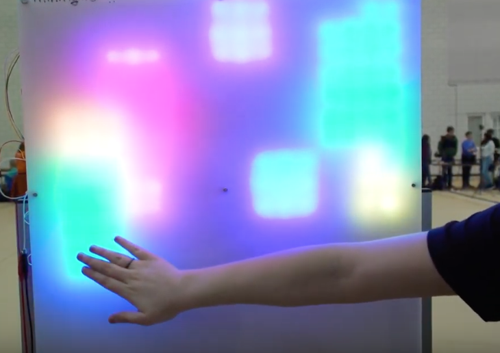 CMUMeche's tweet photo. Now a master's student, MechE's Sarah Hampton worked with a multidisciplinary team to create a colorful light panel that reacts to human proximity, winning the Builders’ Choice Award at #Build18 last semester. https://t.co/cwCVHJWKd4 https://t.co/ab85Tdo0Mx