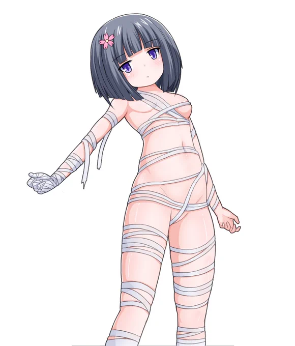 絵246号「マミーさん」ハロウィンシーズン!マミー!肌は乾いてない!髪型何にしよう→おかっぱ練習してみよう→包帯とサラシって似てる!和風にしよう!結果生まれたのがこのハロウィンの仮装を勘違いした東国の無知少女っぽい娘です。 