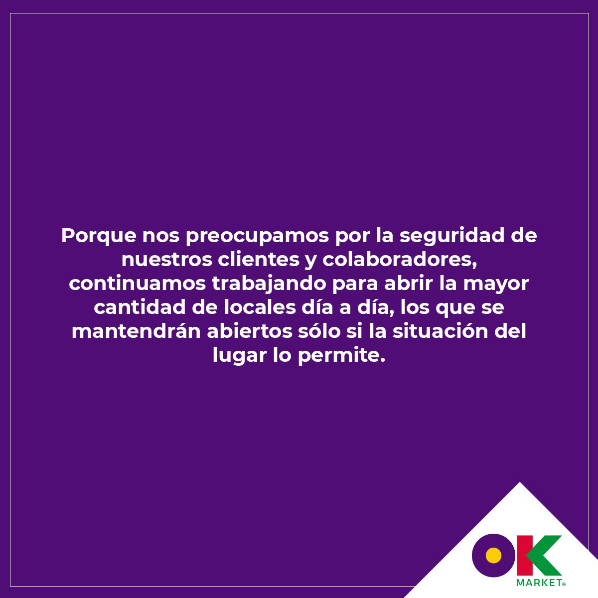 Porque nos importa la seguridad de tod@s, estamos evaluando la situación para abrir la mayor cantidad de locales posibles. Agradecemos su comprensión.