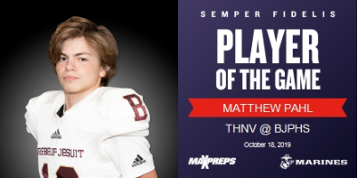 BJPSFootball's tweet photo. 🏅- Week 9 @USMC @MaxPreps Players of the Week

Offense- @gabewright_
Defense- @CalebEllison20
Special Teams- @MattPahl5
Scout- @Mrhorse115
Staff-@maxkucer

| #GoBraves #BraveTime #Awardnesday https://t.co/2NqI3C0g6W