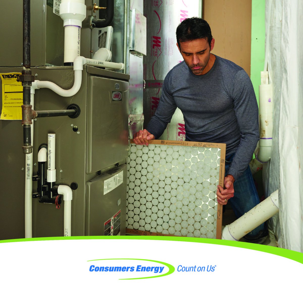ConsumersEnergy's tweet photo. Changing your furnace filter is essential to an efficient HVAC system. More tips to save on your energy bill at: https://t.co/zDkMKkC69U. #CEenergytips https://t.co/JorfNPdFYB