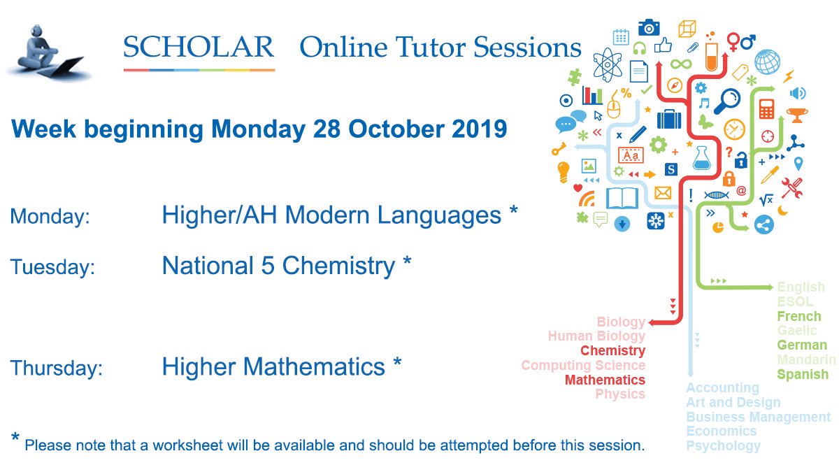 ScholarUK's tweet photo. Our upcoming Online Tutor Sessions are Higher/AH Modern Languages, Nat 5 Chemistry and Higher Maths https://t.co/H9iXf7pW6M

Regular updates also on Facebook: SCHOLARprogramme

#HigherModernLanguages #AdvancedHigherModernLanguages #National5Chemistry #HigherMaths #revision https://t.co/ONZ0PaaezB