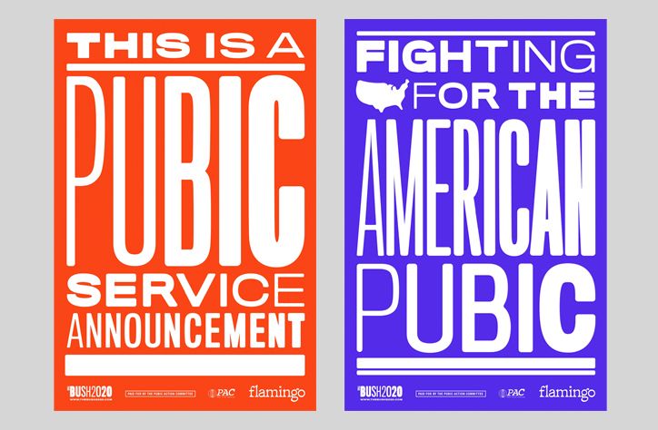 itsnicethat's tweet image. Paula Scher designs The Bush 2020 campaign for pubic hair conditioning spray &amp;gt; bit.ly/2MDFHIk