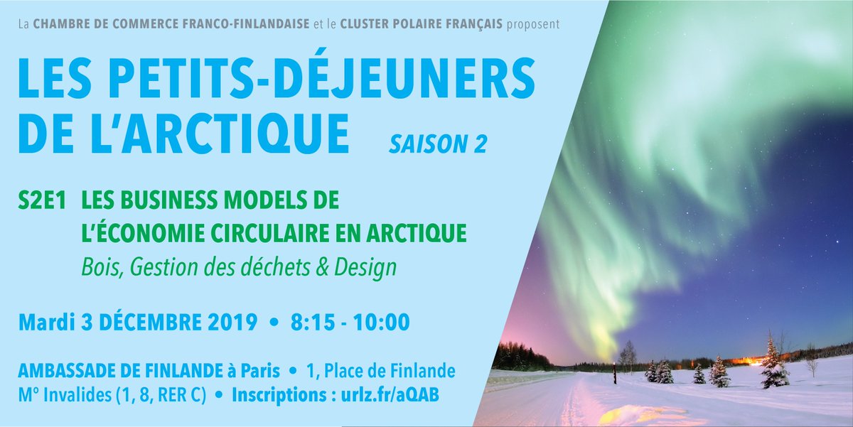 Avec <a href="/ClusterPolaire/">Cluster Polaire Français</a>, nous avons lancé la deuxième saison de Petits-Déjeuners de l'Arctique  ❄️☕️ le premier petit-déjeuner de cette saison 'Les Business Models de L'Économie Circulaire' aura lieu le 3 décembre. Les inscriptions sont maintenant ouvertes à urlz.fr/aQAB