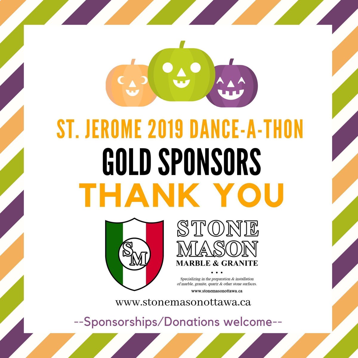 stjeromecouncil's tweet photo. A BIG shout out to StoneMason Marble &amp; Granite our NEW GOLD SPONSOR.  It means so much more when a parent and business owner of STJ generously donate to our biggest fundraiser -- WE SO APPRECIATE IT!  
#stjdanceathon2019 #sponsors #JERPride #StoneMasonMarbleGranite https://t.co/EPOQpTNxbi
