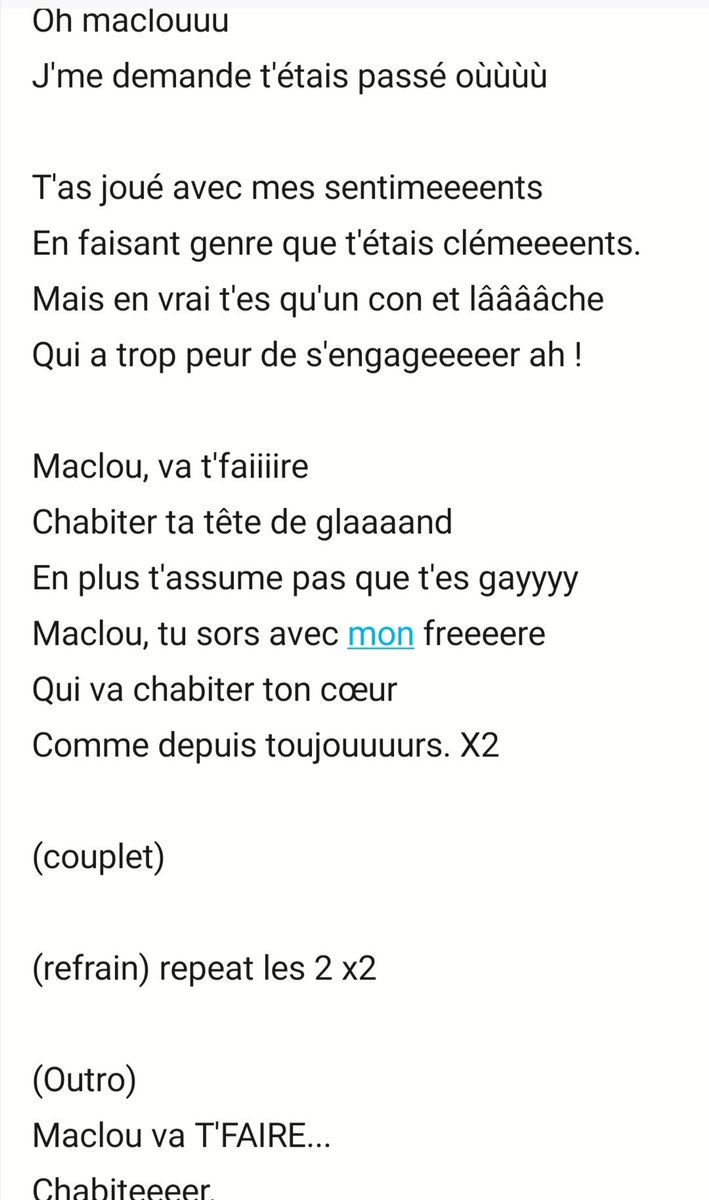 ProDuChabitte's tweet photo. Whoohooo! C'était génial j'espère que ça vous a plu !
Voilà en exclu les paroles de la chanson pour ceux qui aurait rater mon live. Merci à @N1quelesfachos de m'avoir permise de faire ça et de m'avoir accompagnée à la voix.

Je vous aime ! Bisous ! ❤️ https://t.co/uZyl3vG2Dk
