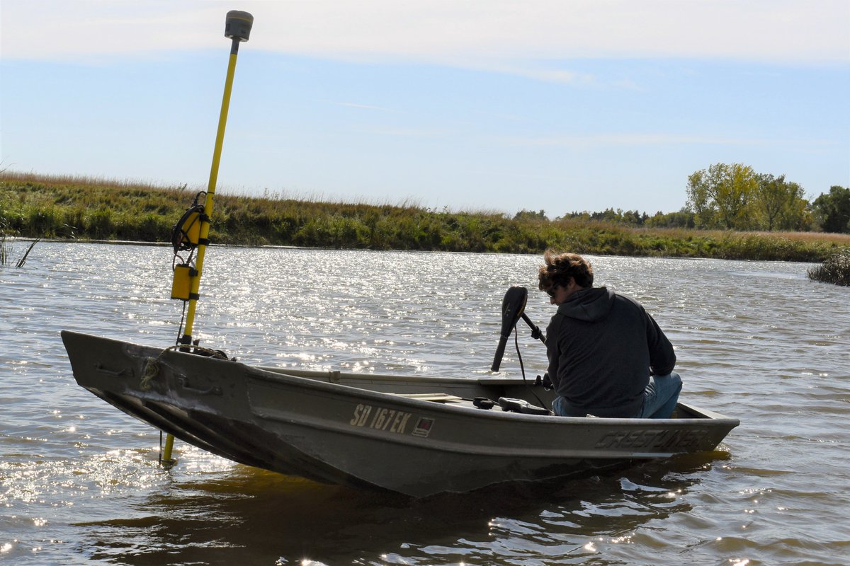ClarkEngCorp's tweet photo. Andrew wishes he was fishing, however, he is still enjoying his time working in Beadle County, SD. He is using the Echo sounder to gather data for a Hydrographic survey. Hydrographic surveys use sonar to collect water depth and bottom contour information. https://t.co/e4XVVeF6QK