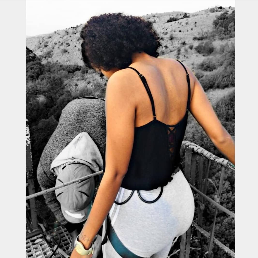 MonyakiPalesa's tweet image. When your girl decided to be brave 😩 #bungeejump anyway I did this cause I had some big girl decisions to make in my life during my birthmonth and I had to remind myself that sometimes you gotta jump despite the risks and fears. #StartYourImpossible but never again 😂