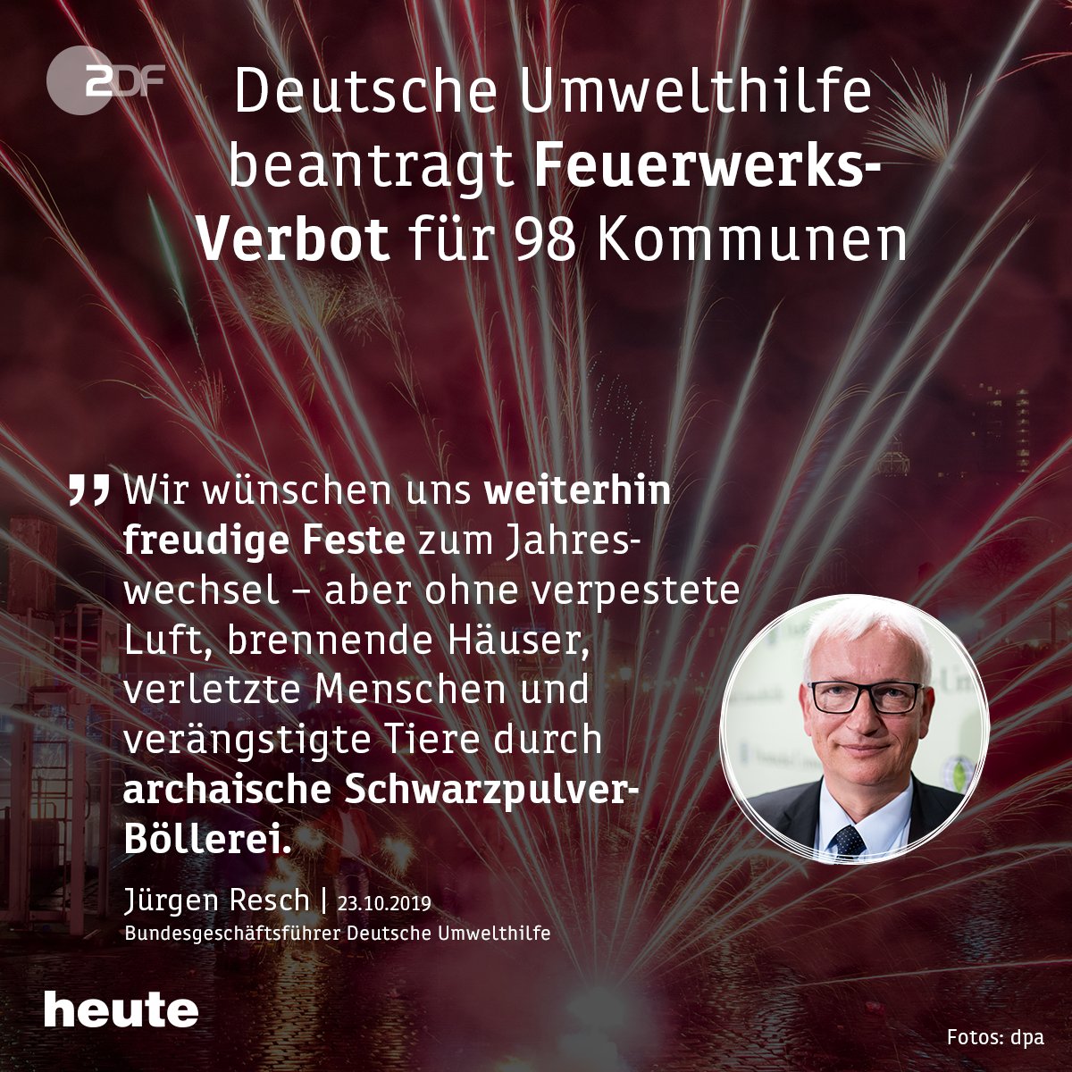 Grund sei auch die durch die Böllerei verursachte extrem hohe #Feinstaubbelastung zum Jahreswechsel. Stattdessen wirbt die Deutsche <a href="/Umwelthilfe/">Deutsche Umwelthilfe</a> für Licht- und Lasershows. Was halten Sie davon?