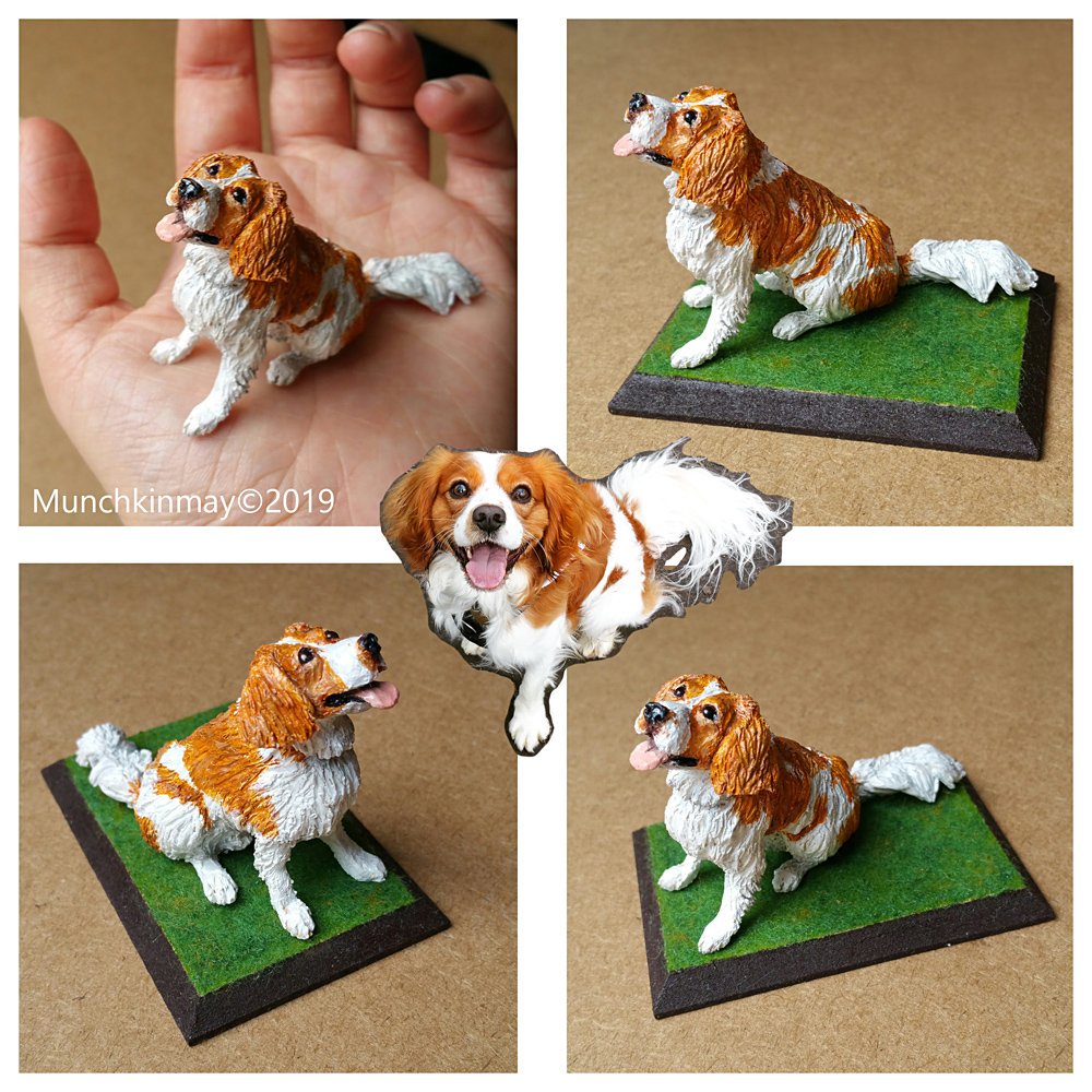 A personal project that I've been working on, a little (approx 2' tall) sculpture of our dog! It was a fun challenge and I learnt a lot doing it💚🐾

#sculpey #sculpeyclay #sculpture #cavalier #cavalierkingcharlesspaniel #miniture #dog #dogsculpture #ooak #craft @SculpeyPolyform