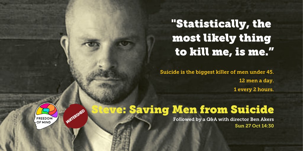Sparked by the suicide of his childhood best friend <a href="/stevedoco/">Steve Documentary</a> sees director <a href="/BenAkers/">Ben Akers</a> go on a mission to look at why this is happening to so many young men in the UK and asks what we can do to tackle it. See it Sunday at 14:30 + Q&amp;A. Part of <a href="/FOMCIC/">Freedom of Mind</a> wshd.to/steve