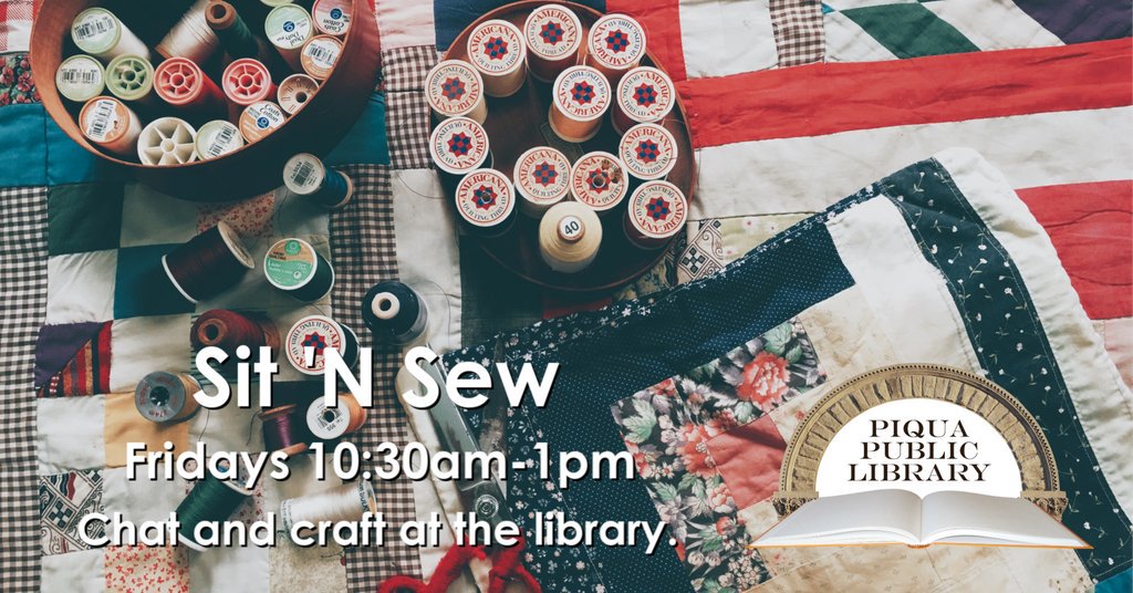 PiquaLibrary's tweet photo. Do you like to #sew + want to meet other #crafters? Bring your #sewingmachine + project to the #PiquaLibrary for #SitNSew! This group meets Fridays in the Louis Room 10:30am-1pm for #sewing + sharing ideas! Join our #communityofcrafters!
#craftingatthelibrary #librarycrafts https://t.co/DTu1X1hQ1m